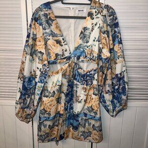 Emily Mini Dress V Neck Long Sleeve Cut Out Dress Floral Size US 6 (Worn Once)